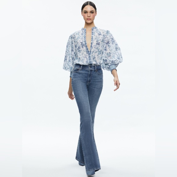 ALICE + OLIVIA APRIL PLEATED LUXURY OLD MONEY CLASSIC FEM BLOUSON SLEEVE TOP - Picture 5 of 12